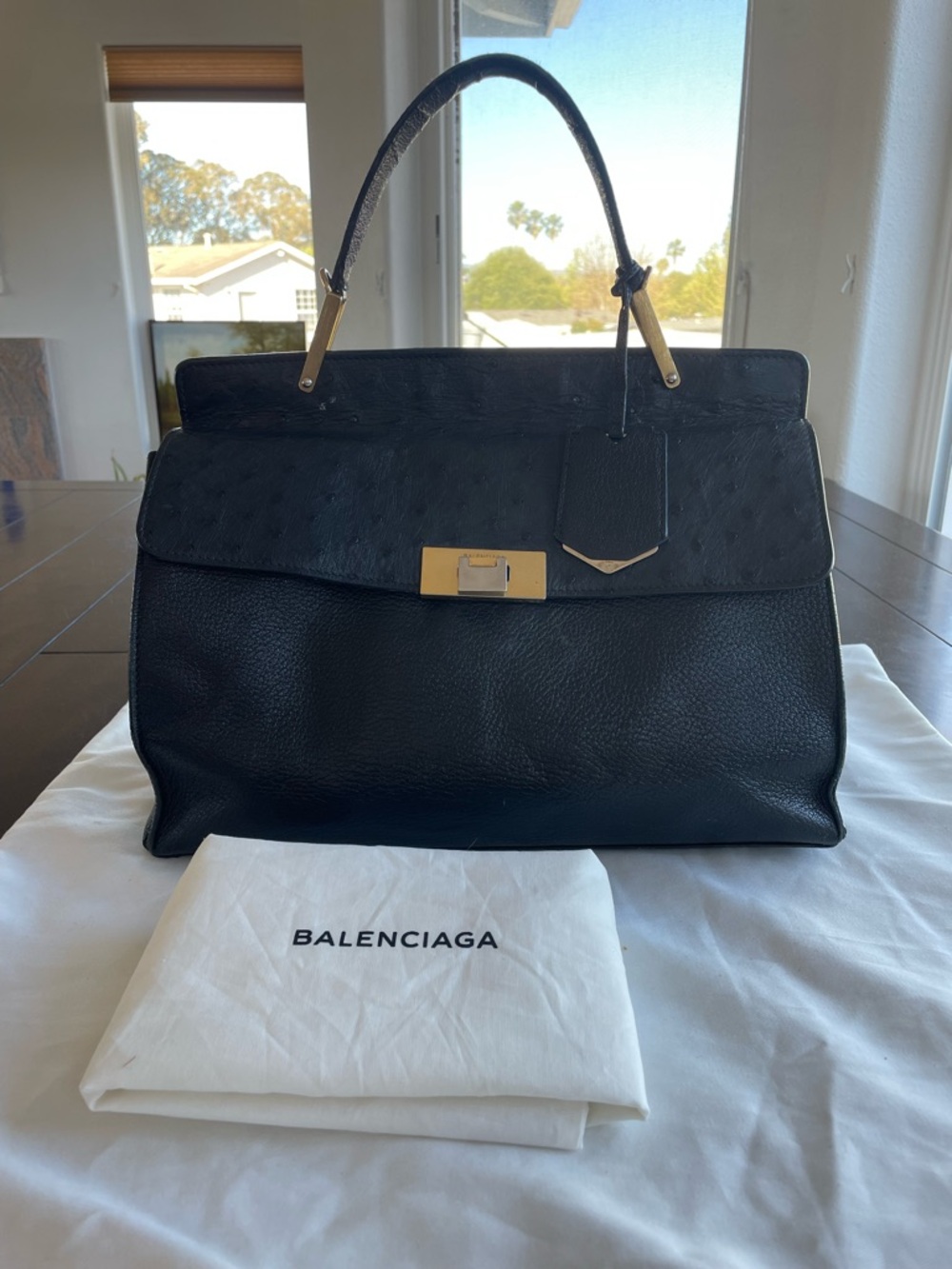 Balenciaga Le Dix Zip Cartable Top Handle Bag Leather and Ostrich